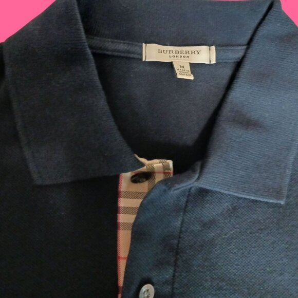 Burberry London Polo Shirt Short Sleeve Embroidered Logo Navy Blue Medium - Picture 8 of 10